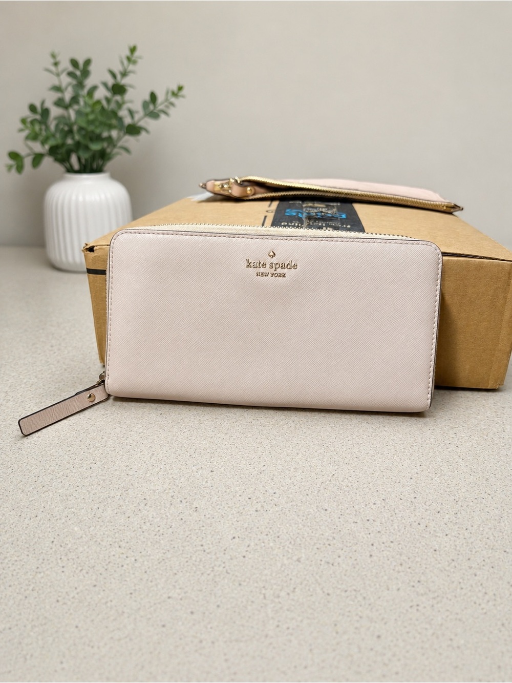 kate spade Blush Pink Zip-Around Saffiano Wallet